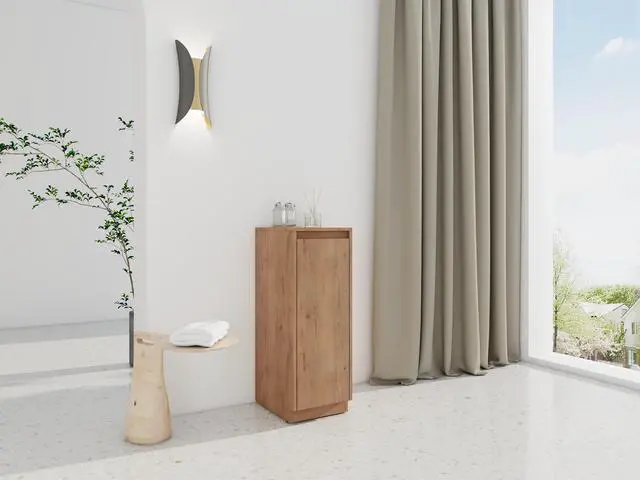 Alt view image 3 of 7 - 12" Small Freestanding Storage Cabinet, Soft Close Doors, Imitative Oak, Plywood (KD-Packing)