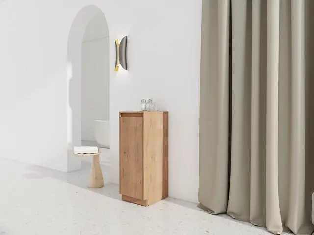 Alt view image 4 of 7 - 12" Small Freestanding Storage Cabinet, Soft Close Doors, Imitative Oak, Plywood (KD-Packing)