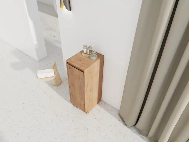 Alt view image 7 of 7 - 12" Small Freestanding Storage Cabinet, Soft Close Doors, Imitative Oak, Plywood (KD-Packing)
