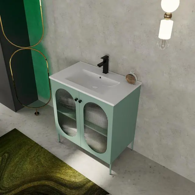 Alt view image 2 of 7 - 30 Inch Freestanding Bathroom Vanity With Ceramic SInk