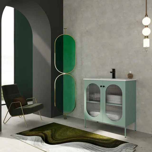 Alt view image 5 of 7 - 30 Inch Freestanding Bathroom Vanity With Ceramic SInk