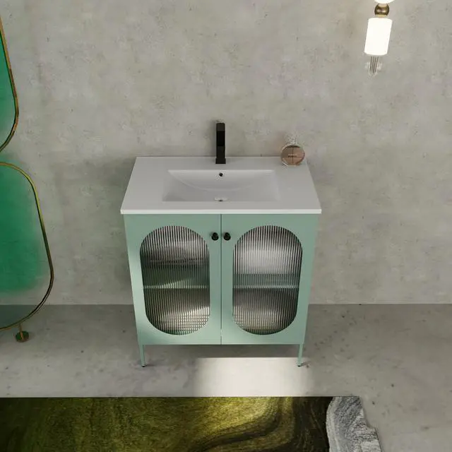 Alt view image 4 of 7 - 30 Inch Freestanding Bathroom Vanity With Ceramic SInk
