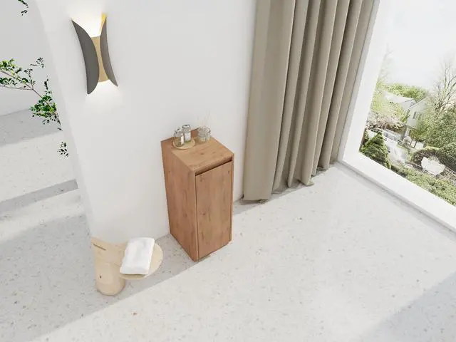 Alt view image 6 of 7 - 12" Small Freestanding Storage Cabinet, Soft Close Doors, Imitative Oak, Plywood (KD-Packing)