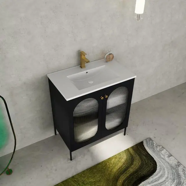 Alt view image 2 of 7 - 30 Inch Freestanding Bathroom Vanity With Ceramic SInk