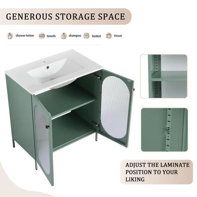 Alt view image 6 of 7 - 30 Inch Freestanding Bathroom Vanity With Ceramic SInk