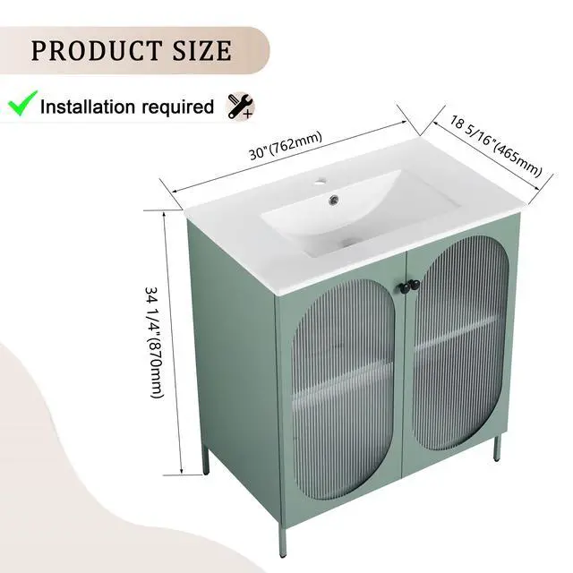 Alt view image 7 of 7 - 30 Inch Freestanding Bathroom Vanity With Ceramic SInk