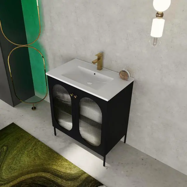 Alt view image 3 of 7 - 30 Inch Freestanding Bathroom Vanity With Ceramic SInk