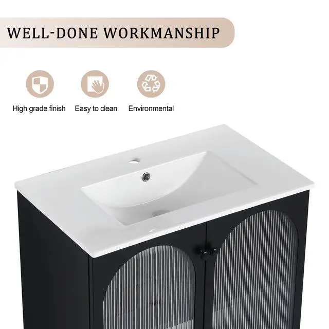 Alt view image 6 of 7 - 30 Inch Freestanding Bathroom Vanity With Ceramic SInk