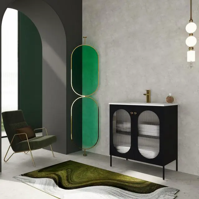 Alt view image 5 of 7 - 30 Inch Freestanding Bathroom Vanity With Ceramic SInk