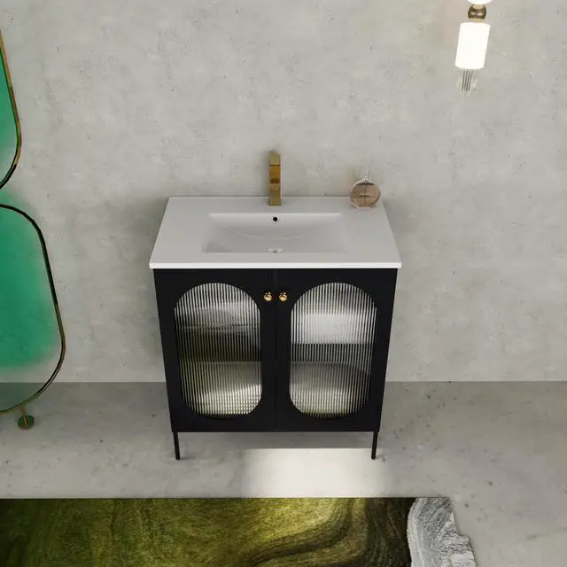 Alt view image 4 of 7 - 30 Inch Freestanding Bathroom Vanity With Ceramic SInk