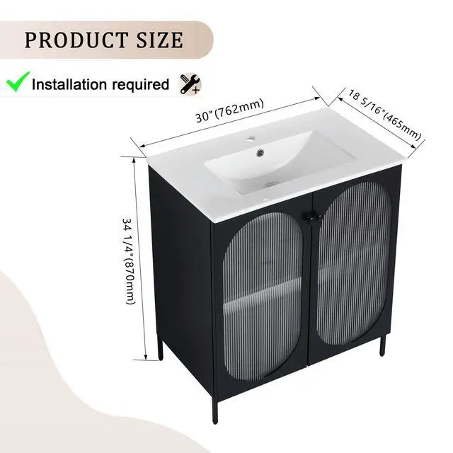 Alt view image 7 of 7 - 30 Inch Freestanding Bathroom Vanity With Ceramic SInk