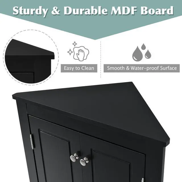 Alt view image 6 of 7 - Black Triangle Bathroom Storage Cabinet with Adjustable Shelves, Freestanding Floor Cabinet for Home Kitchen