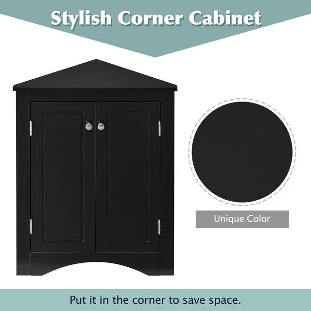 Alt view image 7 of 7 - Black Triangle Bathroom Storage Cabinet with Adjustable Shelves, Freestanding Floor Cabinet for Home Kitchen