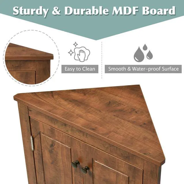 Alt view image 4 of 6 - Brown Triangle Bathroom Storage Cabinet with Adjustable Shelves, Freestanding Floor Cabinet for Home Kitchen