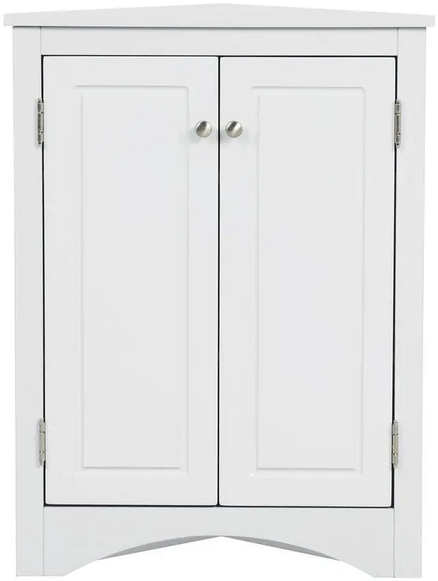 Main image of White Triangle Bathroom Storage Cabinet with Adjustable Shelves, Freestanding Floor Cabinet for Home Kitchen