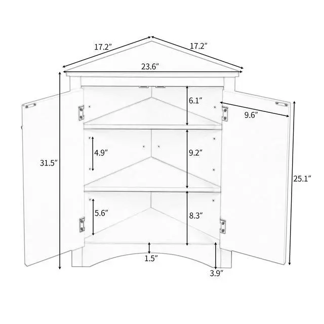 Alt view image 3 of 7 - White Triangle Bathroom Storage Cabinet with Adjustable Shelves, Freestanding Floor Cabinet for Home Kitchen