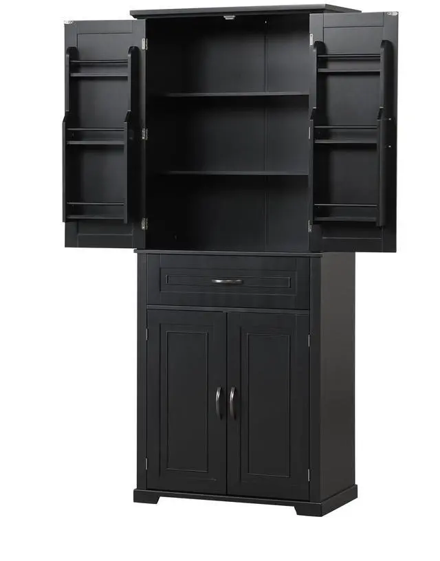 Main image of Bathroom Storage Cabinet with Doors and Drawer, Multiple Storage Space, Adjustable Shelf, Black