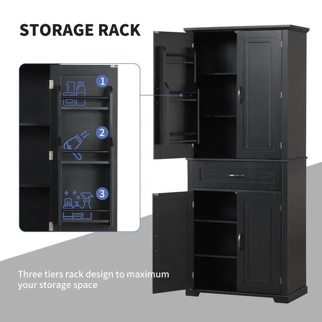 Alt view image 7 of 7 - Bathroom Storage Cabinet with Doors and Drawer, Multiple Storage Space, Adjustable Shelf, Black