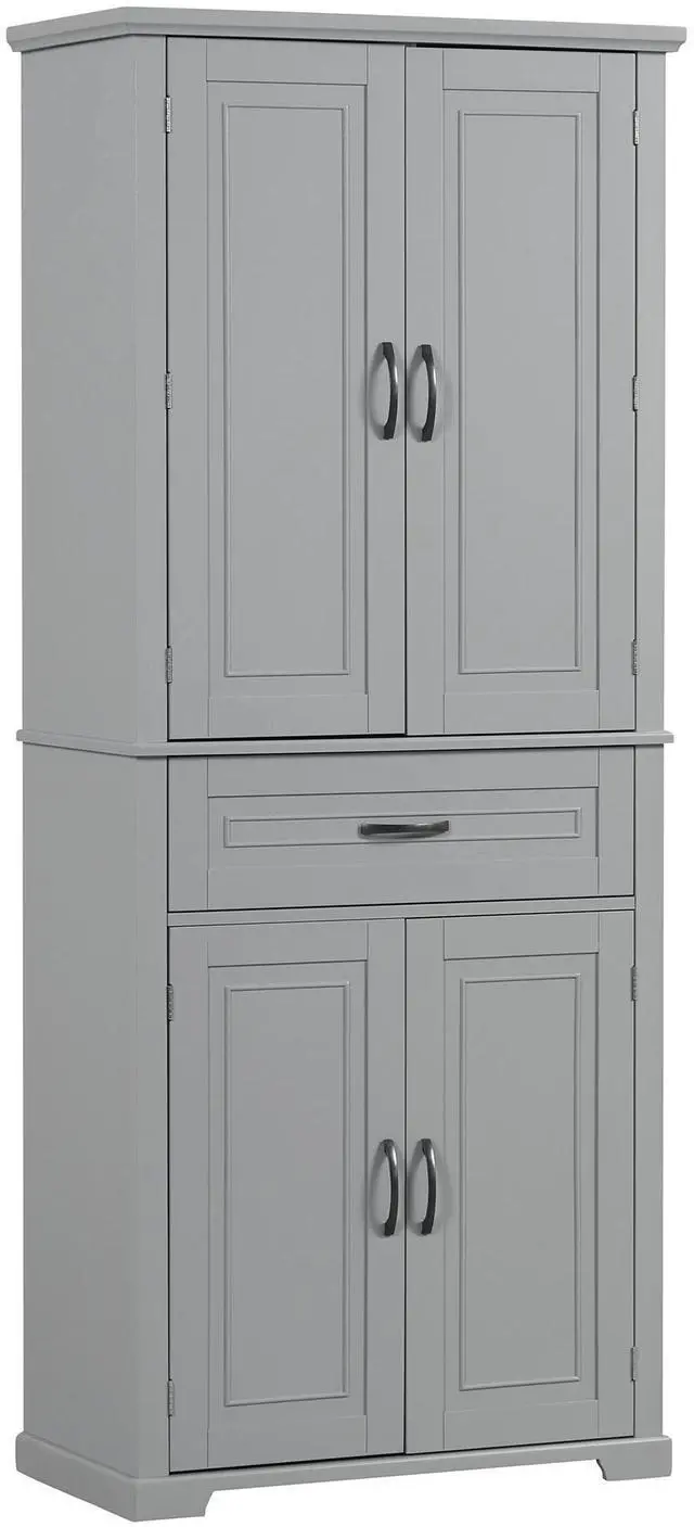 Main image of Bathroom Storage Cabinet with Doors and Drawer, Multiple Storage Space, Adjustable Shelf, Grey