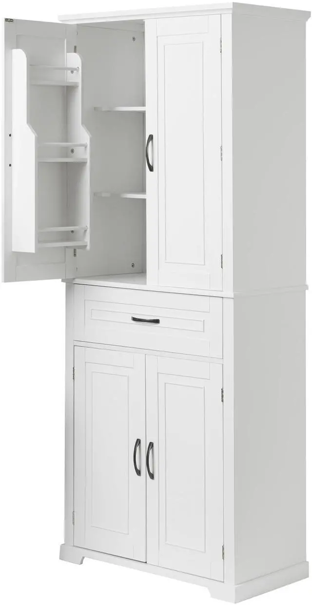 Main image of Bathroom Storage Cabinet with Doors and Drawer, Multiple Storage Space, Adjustable Shelf, White