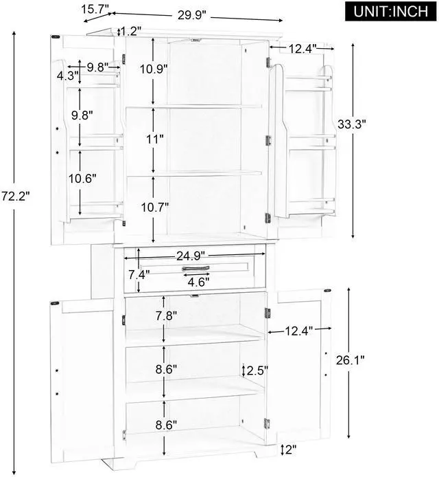 Alt view image 3 of 7 - Bathroom Storage Cabinet with Doors and Drawer, Multiple Storage Space, Adjustable Shelf, White
