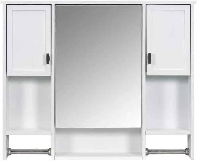 Main image of 35'' x 28'' Modern Wall Mounted Bathroom Storage Cabinet, Bathroom Wall Cabinet with Mirror, Medicine Cabinet with Towels Bar