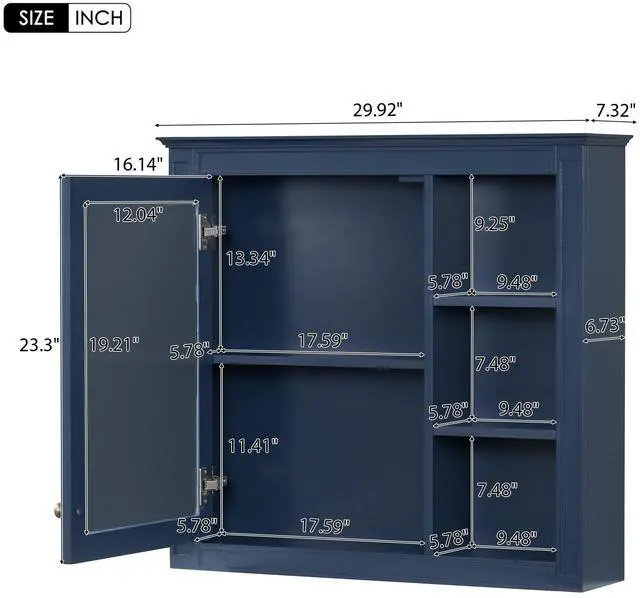 Alt view image 3 of 7 - 30'' x 28'' Medicine Cabinet, Wall Mounted Bathroom Storage Cabinet, Modern Bathroom Wall Cabinet with Mirror,Medicine Cabinet, Mirror Cabinet with 3 Open Shelves (Not Include Bathroom Vanity )