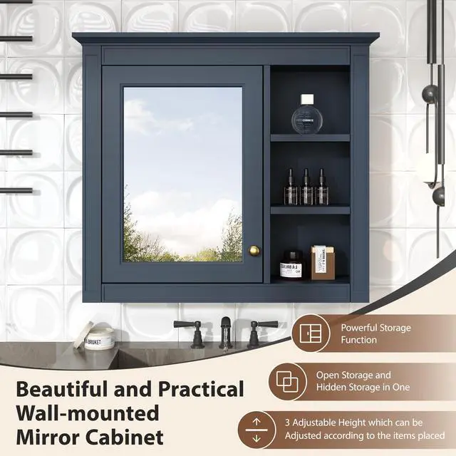 Alt view image 7 of 7 - 30'' x 28'' Medicine Cabinet, Wall Mounted Bathroom Storage Cabinet, Modern Bathroom Wall Cabinet with Mirror,Medicine Cabinet, Mirror Cabinet with 3 Open Shelves (Not Include Bathroom Vanity )