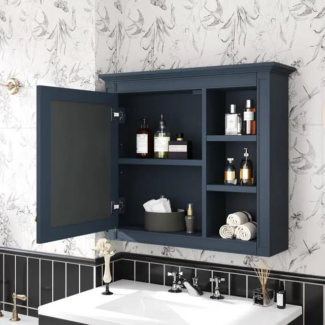 Alt view image 6 of 7 - 30'' x 28'' Medicine Cabinet, Wall Mounted Bathroom Storage Cabinet, Modern Bathroom Wall Cabinet with Mirror,Medicine Cabinet, Mirror Cabinet with 3 Open Shelves (Not Include Bathroom Vanity )