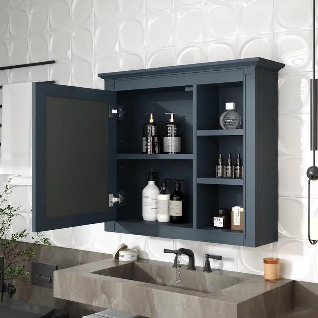 Alt view image 5 of 7 - 30'' x 28'' Medicine Cabinet, Wall Mounted Bathroom Storage Cabinet, Modern Bathroom Wall Cabinet with Mirror,Medicine Cabinet, Mirror Cabinet with 3 Open Shelves (Not Include Bathroom Vanity )