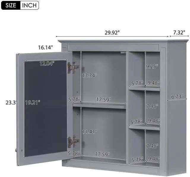 Alt view image 3 of 7 - 30'' x 28'' Medicine Cabinet, Wall Mounted Bathroom Storage Cabinet, Modern Bathroom Wall Cabinet with Mirror,Medicine Cabinet, Mirror Cabinet with 3 Open Shelves (Not Include Bathroom Vanity )