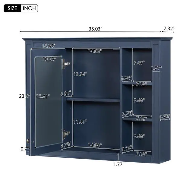 Alt view image 3 of 7 - 35'' x 28'' Medicine Cabinet, Wall Mounted Bathroom Storage Cabinet, Modern Bathroom Wall Cabinet with Mirror, Mirror Cabinet with 6 Open Shelves (Not Include Bathroom Vanity )