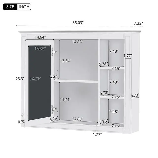 Alt view image 3 of 7 - 35'' x 28'' Medicine Cabinet, Wall Mounted Bathroom Storage Cabinet, Modern Bathroom Wall Cabinet with Mirror, Mirror Cabinet with 6 Open Shelves (Not Include Bathroom Vanity )