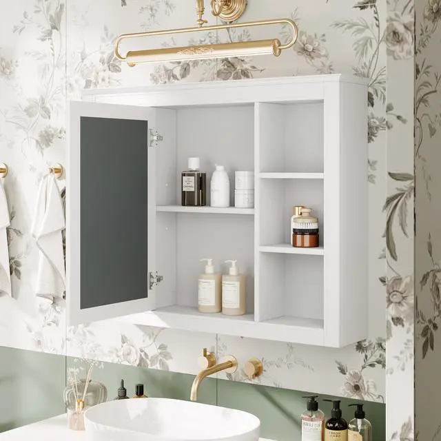 Alt view image 6 of 7 - 35'' x 28'' Medicine Cabinet, Wall Mounted Bathroom Storage Cabinet, Modern Bathroom Wall Cabinet with Mirror, Mirror Cabinet with 6 Open Shelves (Not Include Bathroom Vanity )
