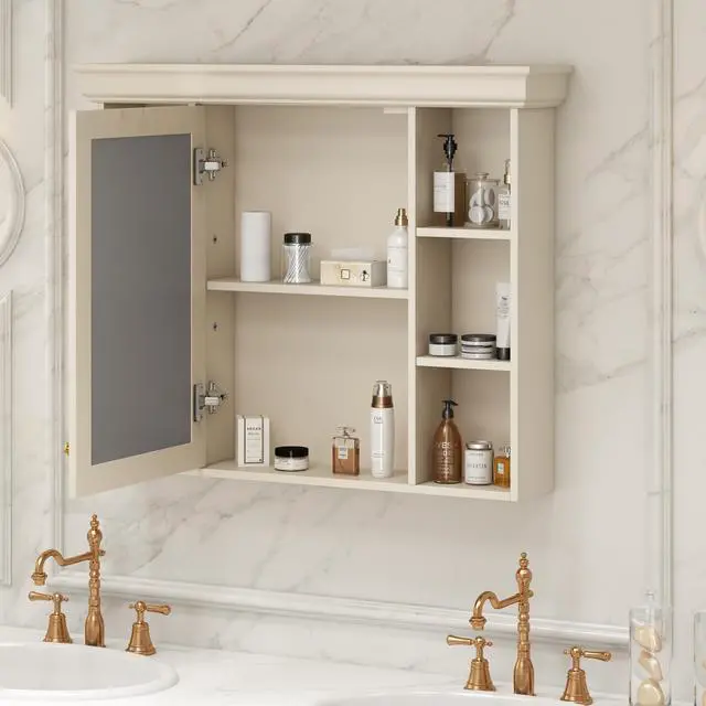 Alt view image 5 of 7 - 35'' x 28'' Wall Mounted Bathroom Storage Cabinet with Mirror Door, Modern Bathroom Wall Cabinet with Mirror, Medicine Cabinet with 6 Open Shelves