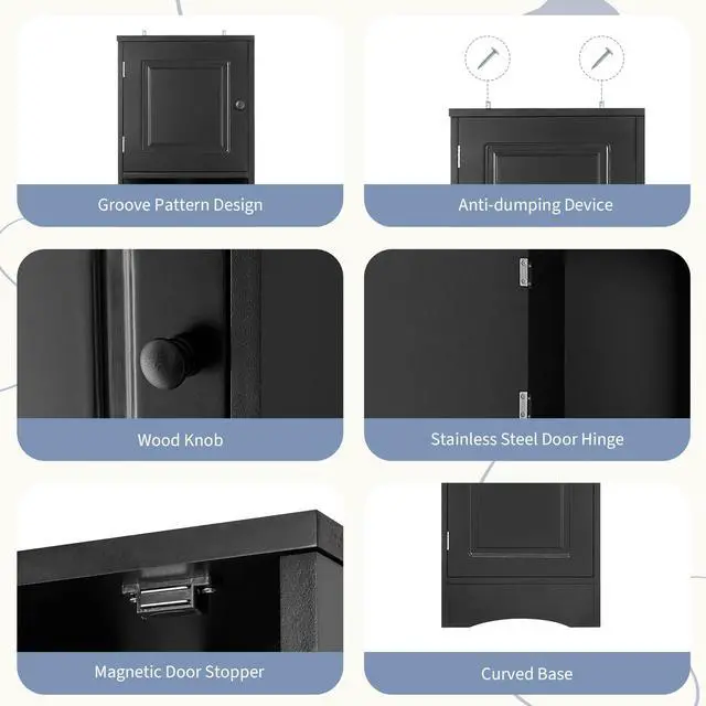 Alt view image 6 of 7 - Multi-Functional Corner Cabinet Tall Bathroom Storage Cabinet with Two Doors and Adjustable Shelves, Open Shelf, Black