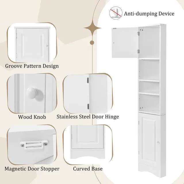 Alt view image 5 of 7 - Multi-Functional Corner Cabinet Tall Bathroom Storage Cabinet with Two Doors and Adjustable Shelves, Open Shelf, White(Old Sku:WF294602AAK)