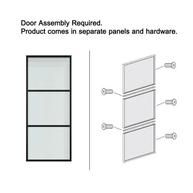 Alt view image 2 of 5 - 36 in. x 84 in. Full Lite Frosted Glass Black Steel Assembly Required Sliding Barn Door with Hardware Kit