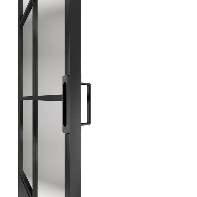 Alt view image 7 of 7 - 30 in. x 84 in. 3/4 Lites Frosted Glass Black Steel Frame Interior Sliding Barn Door with Hardware Kit and Door Handle