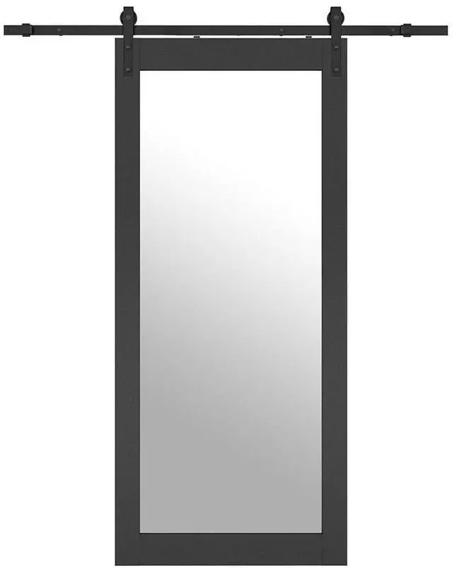 Main image of 36 in. x 84 in. Mirrored Glass Black MDF Interior Sliding Barn-Door with Hardware Kit and-Door Handle