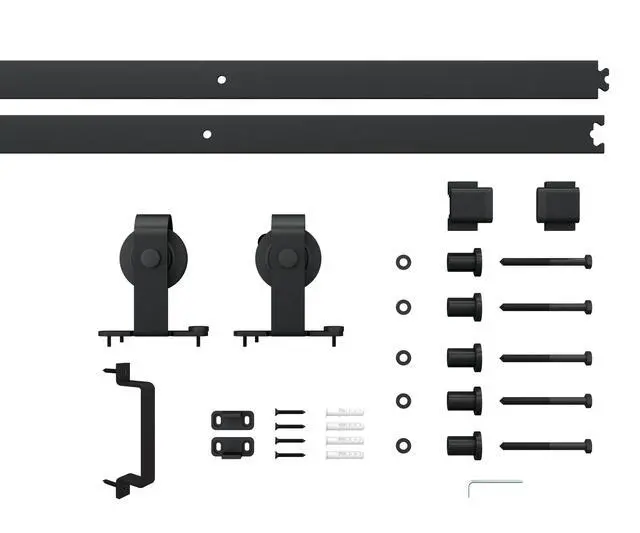 Alt view image 5 of 5 - 36 in. x 84 in. Full Lite Frosted Glass Black Steel Assembly Required Sliding Barn Door with Hardware Kit