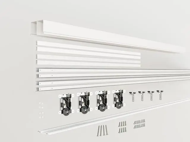 Alt view image 7 of 7 - 60 in. x 80 in. Mirror White Steel Frame Interior Closet Sliding Door with White Trim and Hardware Kit