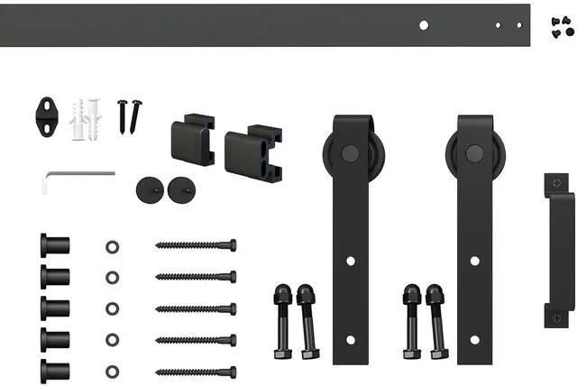 Alt view image 2 of 6 - 36 in. x 84 in. 3 Lite Pre Assembled Frosted Glass Black MDF Interior Sliding Barn Door with Hardware Kit Door Handle
