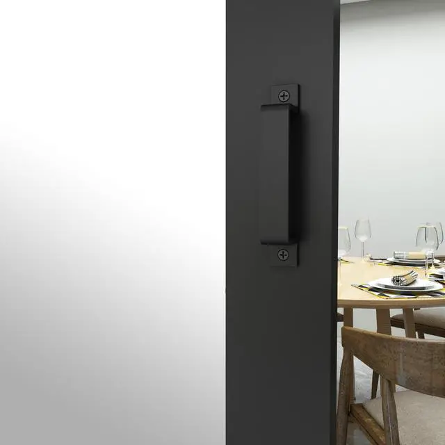 Alt view image 4 of 7 - 36 in. x 84 in. Mirrored Glass Black MDF Interior Sliding Barn-Door with Hardware Kit and-Door Handle