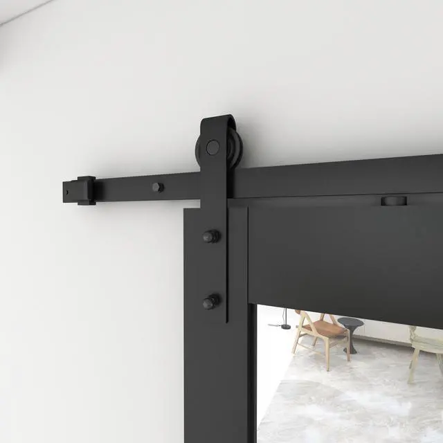 Alt view image 7 of 7 - 36 in. x 84 in. Mirrored Glass Black MDF Interior Sliding Barn-Door with Hardware Kit and-Door Handle