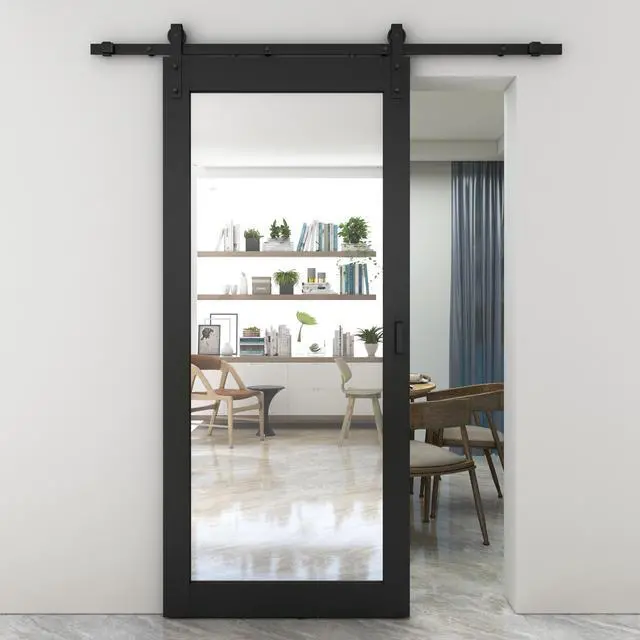 Alt view image 6 of 7 - 36 in. x 84 in. Mirrored Glass Black MDF Interior Sliding Barn-Door with Hardware Kit and-Door Handle