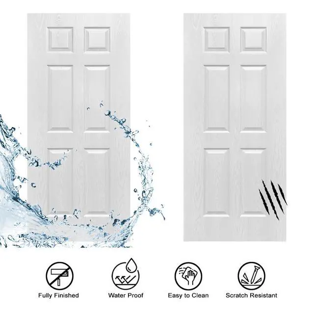 Alt view image 2 of 5 - 30 in. x 80 in. White Texture 6 Panel Hollow Core Composite Interior Door Slab