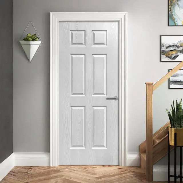 Alt view image 3 of 5 - 30 in. x 80 in. White Texture 6 Panel Hollow Core Composite Interior Door Slab