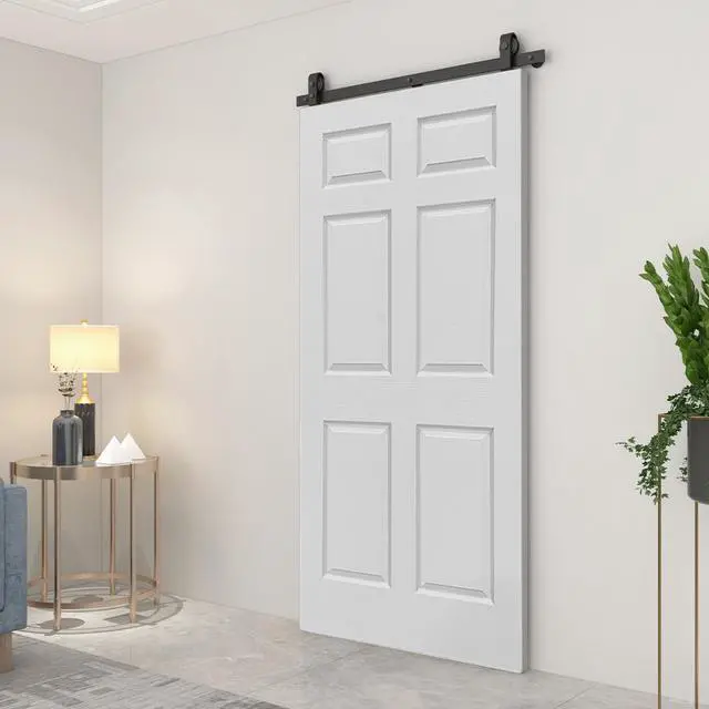 Alt view image 3 of 7 - 36 in. x 84 in. 6 Panel Hollow Core Primed MDF Composite Bi-Fold Barn Door with Sliding Hardware Kit