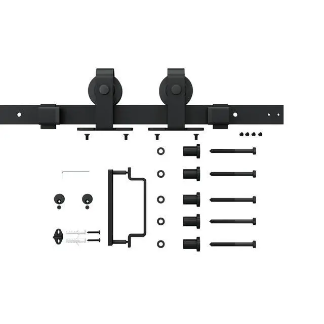 Alt view image 6 of 7 - 30 in. x 84 in. 3/4 Lites Frosted Glass Black Steel Frame Interior Sliding Barn Door with Hardware Kit and Door Handle